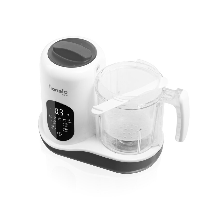 Aparat de gatit, Lionelo, BabyMenu, 5 in 1, Cu functii de gatire la abur, dezghetare, amestecare, incalzire si sterilizare, Cu recipient din tritan, Include meniu cu retete, Personalizare setari, Alb