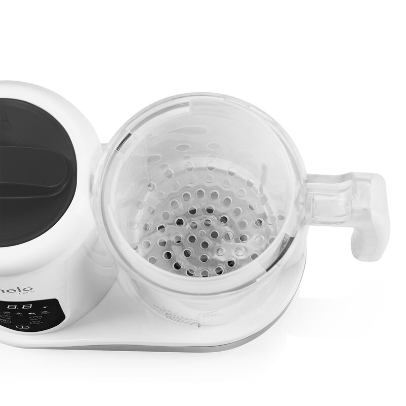 Aparat de gatit, Lionelo, BabyMenu, 5 in 1, Cu functii de gatire la abur, dezghetare, amestecare, incalzire si sterilizare, Cu recipient din tritan, Include meniu cu retete, Personalizare setari, Alb