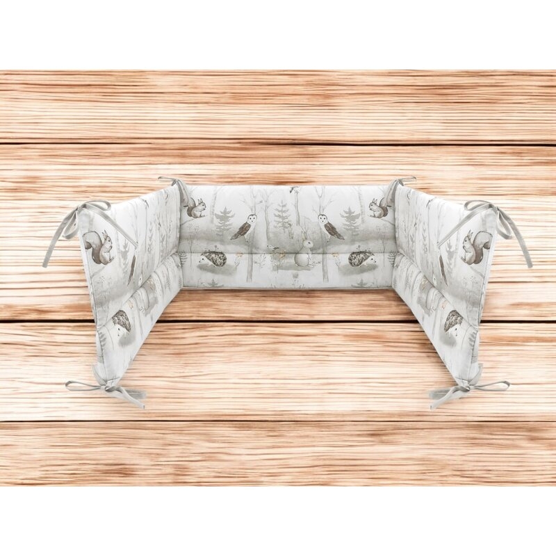 Aparatoare pentru patut, MimiNu, Din bumbac certificat Oeko Tex Standard 100, 180x30 cm, Cu panglici, Design, Woodland
