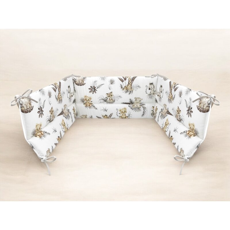 Aparatoare pentru patut, MimiNu, Din bumbac certificat Oeko Tex Standard 100, 180x30 cm, Cu panglici, Savanna