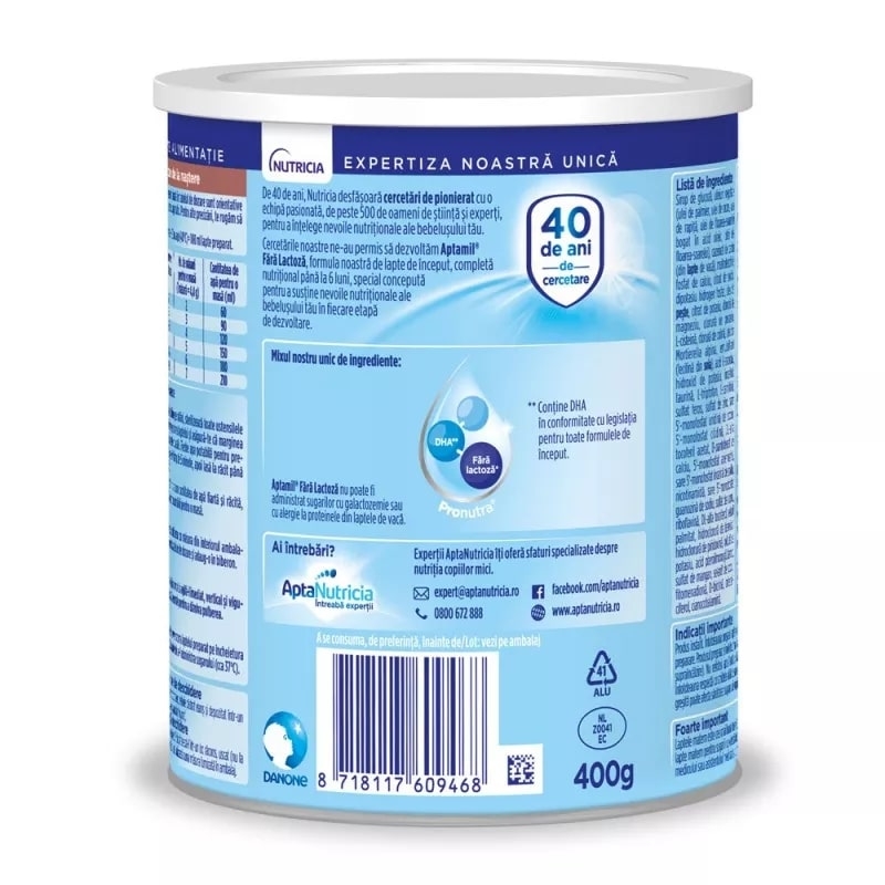 Lapte Praf de Inceput fara Lactoza, 400g, Aptamil