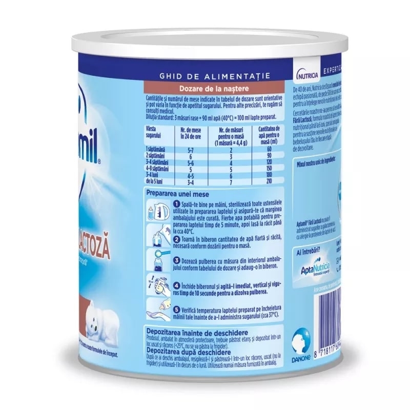 Lapte Praf de Inceput fara Lactoza, 400g, Aptamil