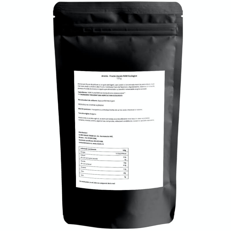 Aronia fructe uscate ecologice, 125 g, Niavis