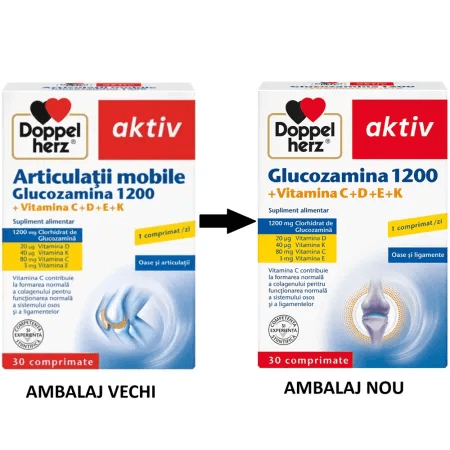 Aktiv Articulatii mobile - Glucozamina 1200 + Vitamina C+D+E+K, 30compr, Doppelherz