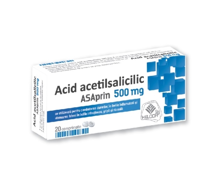 Asaprin, 500 mg, 20 comprimate, Helcor Asaprin, 500 mg, 20 comprimate, Helcor