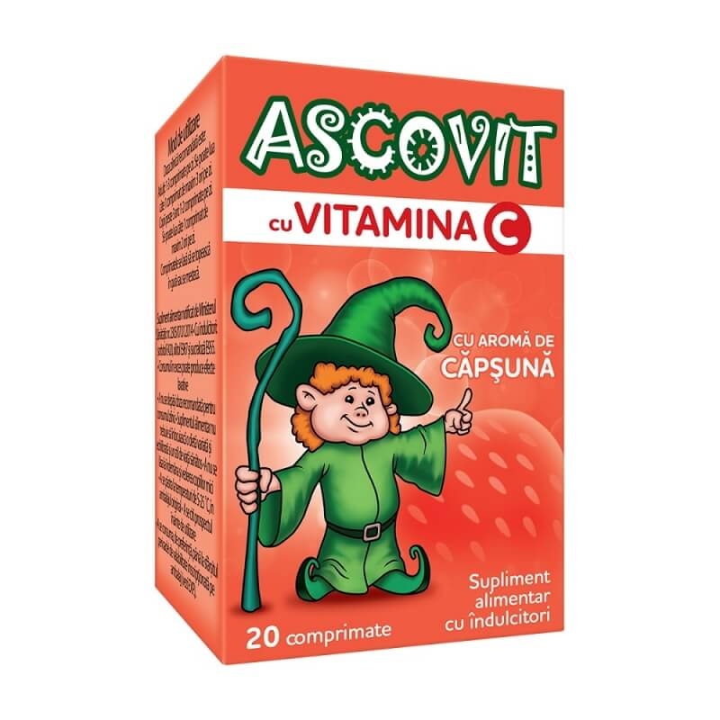 Ascovit cu Vitamina C aroma de capsuni, 20 comprimate, Perrigo