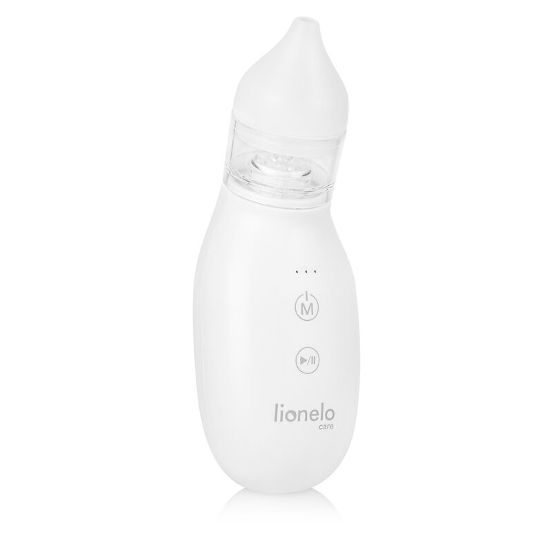Aspirator nazal, Lionelo, Babyair, Cu forta de aspiratie reglabila in 3 trepte, Usor si portabil, Fara fir, Cu 2 varfuri din silicon, Silentios, 0 luni+, White