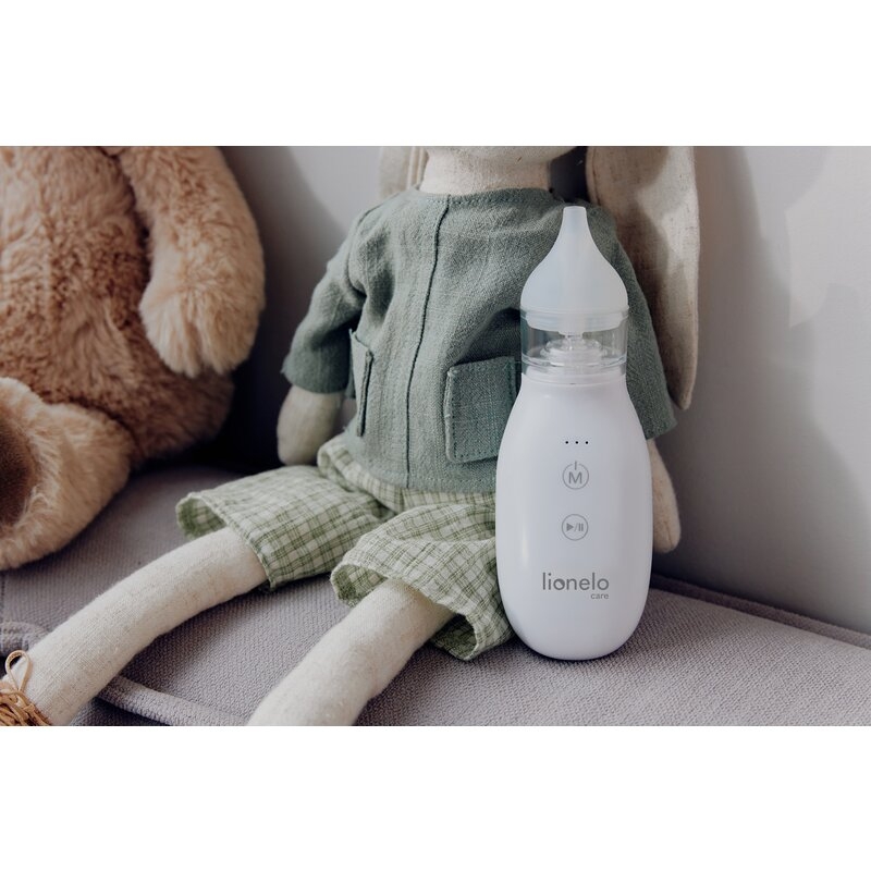 Aspirator nazal, Lionelo, Babyair, Cu forta de aspiratie reglabila in 3 trepte, Usor si portabil, Fara fir, Cu 2 varfuri din silicon, Silentios, 0 luni+, White