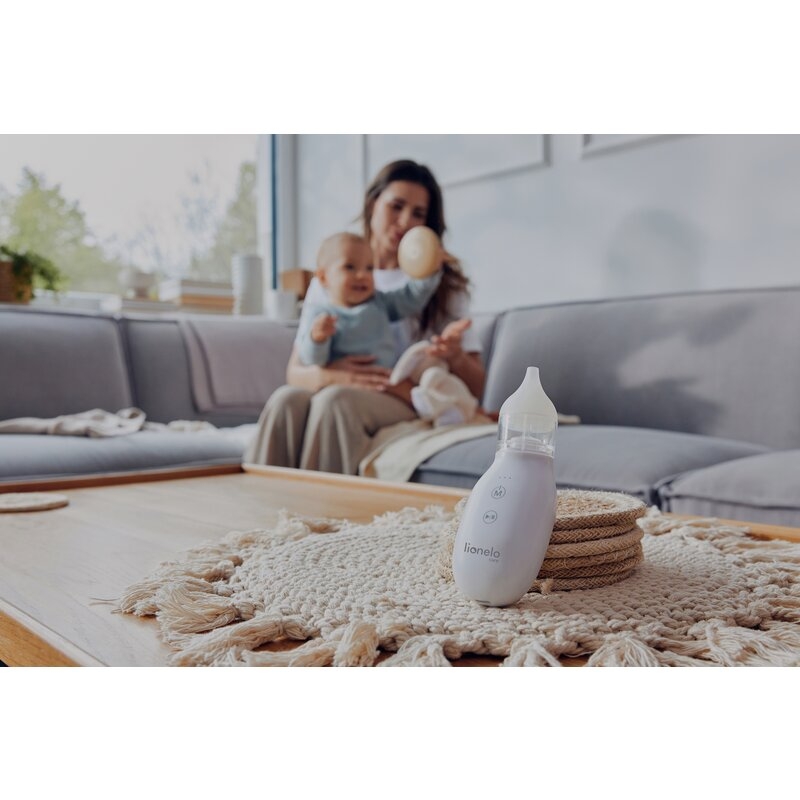 Aspirator nazal, Lionelo, Babyair, Cu forta de aspiratie reglabila in 3 trepte, Usor si portabil, Fara fir, Cu 2 varfuri din silicon, Silentios, 0 luni+, White
