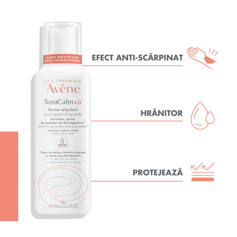 Balsam relipidant pentru pielea uscata predispusa la dermatita atopica sau prurit XeraCalm AD, 400 ml, Avene
