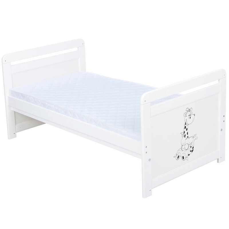 Babyneeds - Patut din lemn Nadia II Girafa 120x60 cm, multifunctional, Alb + Saltea 10 cm