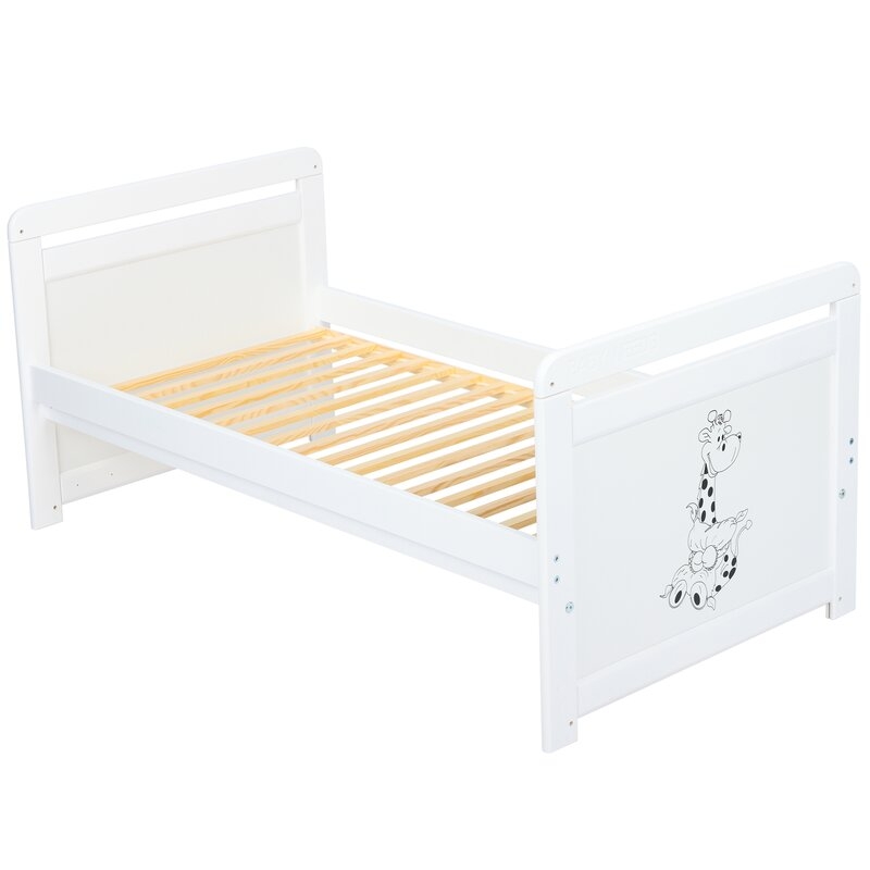 Babyneeds - Patut din lemn Nadia II Girafa 120x60 cm, multifunctional, Alb + Saltea 10 cm