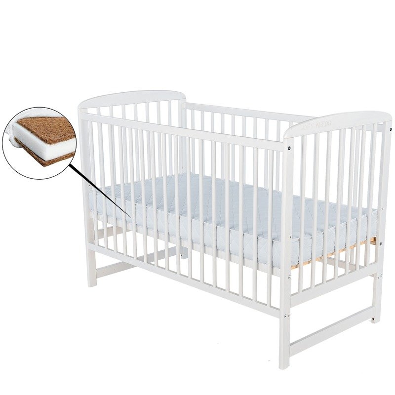 BabyNeeds - Patut din lemn Ola 120x60 cm Alb + Saltea 10 cm