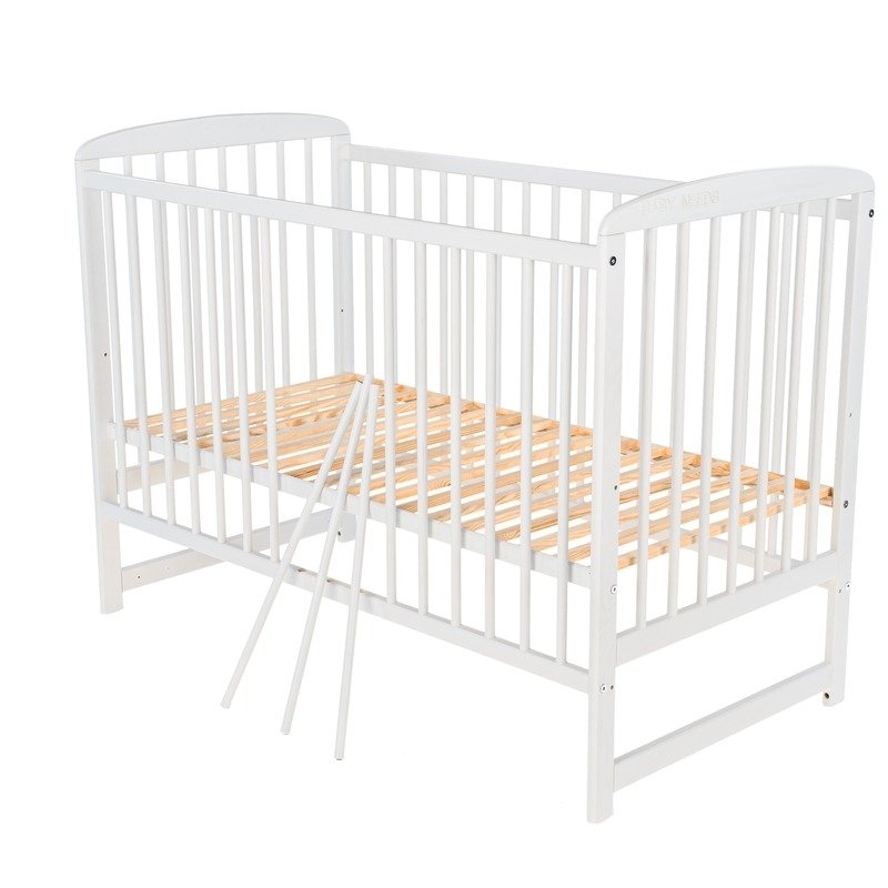 BabyNeeds - Patut din lemn Ola 120x60 cm Alb + Saltea 10 cm