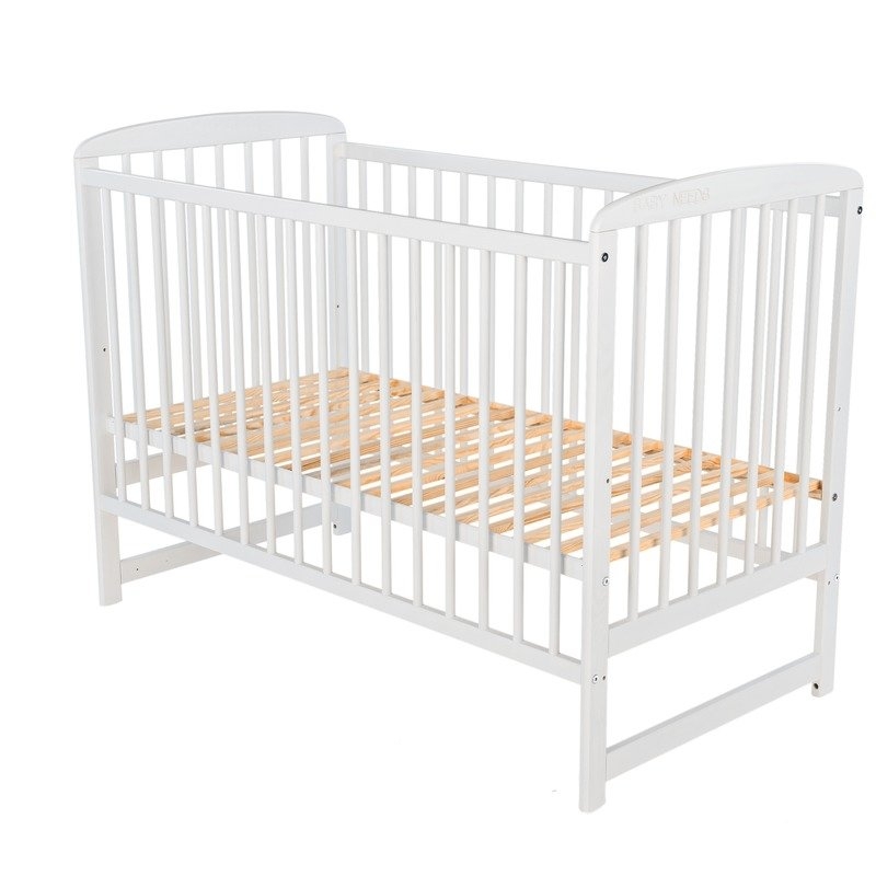 BabyNeeds - Patut din lemn Ola 120x60 cm Alb + Saltea 10 cm
