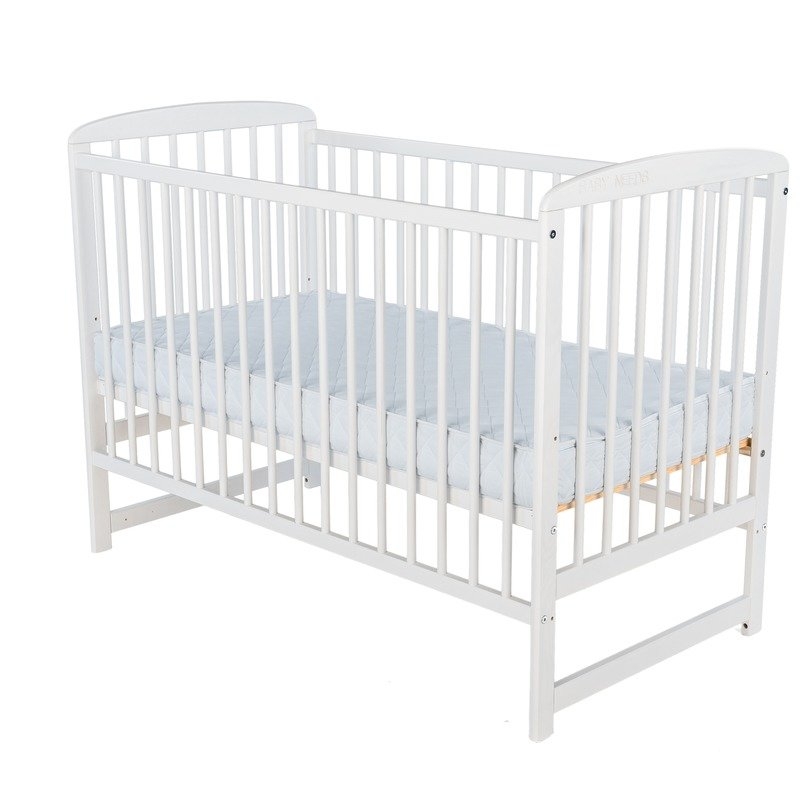 BabyNeeds - Patut din lemn Ola 120x60 cm Alb + Saltea 10 cm