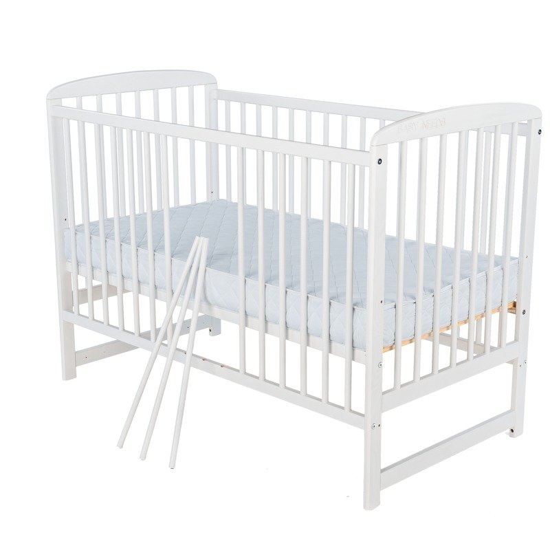 BabyNeeds - Patut din lemn Ola 120x60 cm Alb + Saltea 10 cm