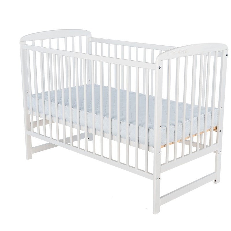 BabyNeeds - Patut din lemn Ola 120X60 cm Alb + Saltea 8 cm
