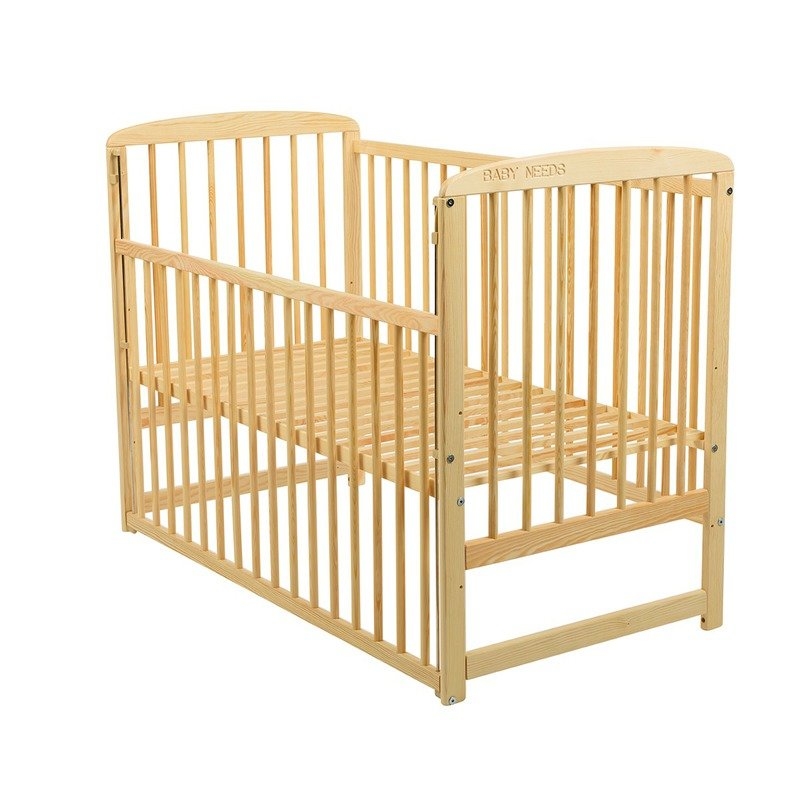 BabyNeeds - Patut din lemn Ola 120x60 cm cu laterala culisanta Natur + Saltea 10 cm