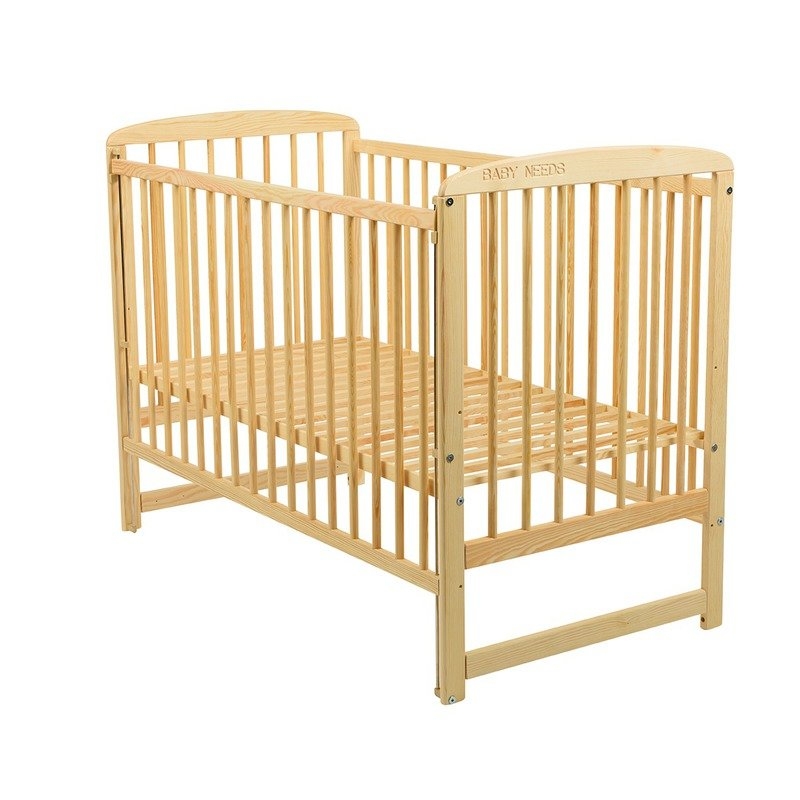 BabyNeeds - Patut din lemn Ola 120x60 cm cu laterala culisanta Natur + Saltea 10 cm