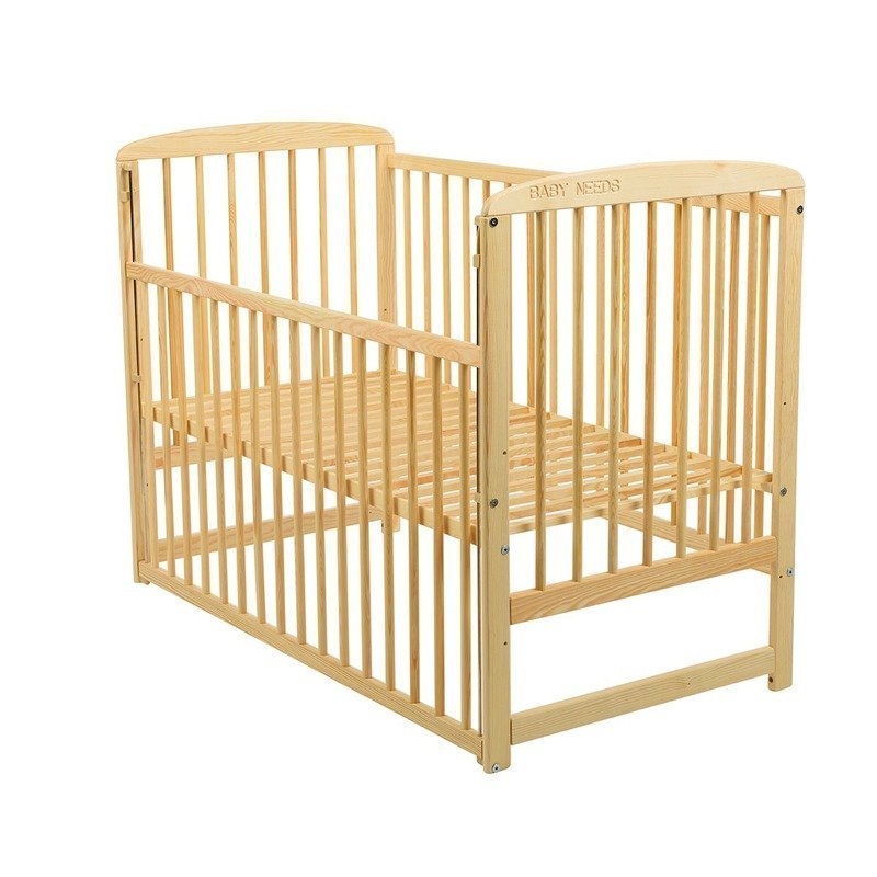 BabyNeeds - Patut din lemn Ola 120x60 cm cu laterala culisanta Natur + Saltea 12 cm