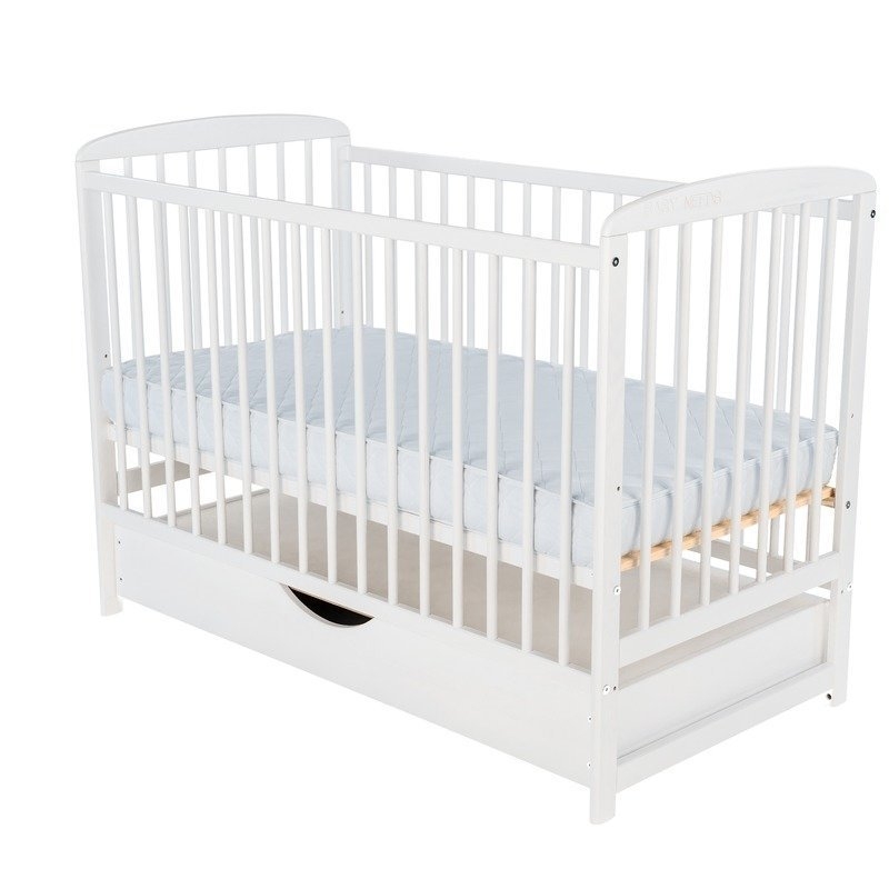 BabyNeeds - Patut din lemn Ola 120x60 cm cu sertar Alb + Saltea 12 cm