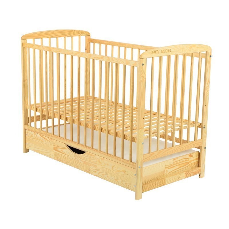 BabyNeeds - Patut din lemn Ola 120x60 cm cu sertar Natur + Saltea 12 cm