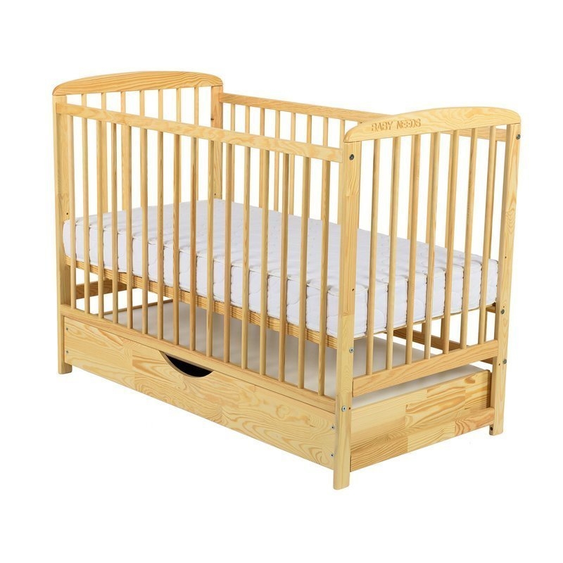 BabyNeeds - Patut din lemn Ola 120x60 cm cu sertar Natur + Saltea 12 cm