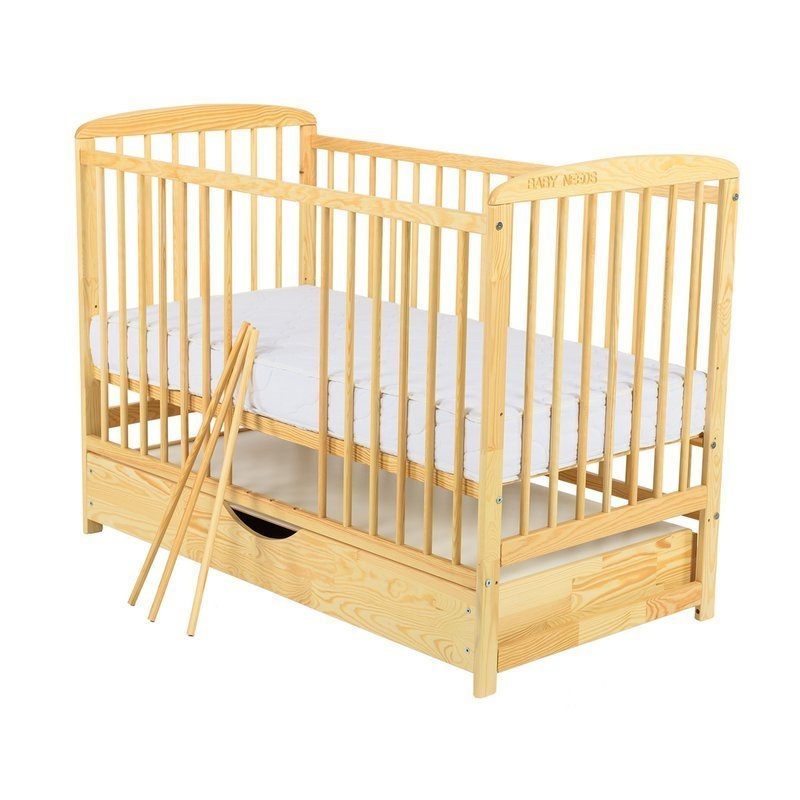 BabyNeeds - Patut din lemn Ola 120x60 cm cu sertar Natur + Saltea 12 cm