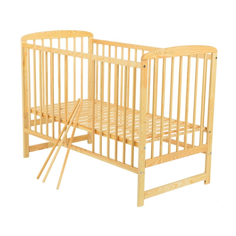BabyNeeds - Patut din lemn Ola 120x60 cm Natur + Saltea 10 cm