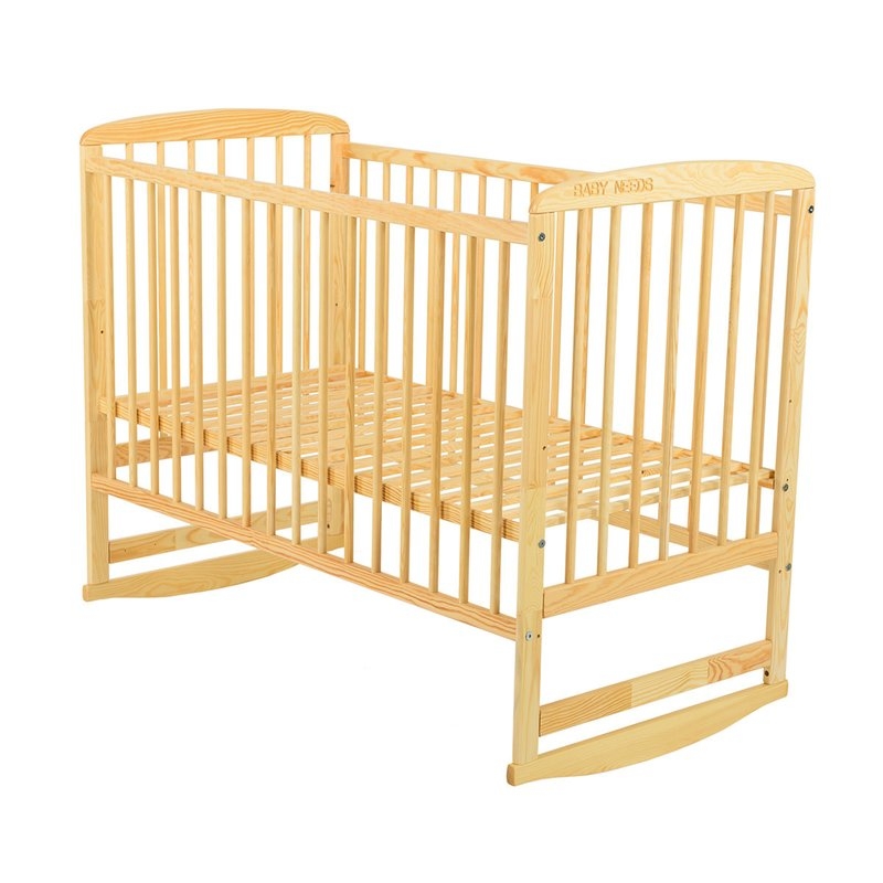 BabyNeeds - Patut din lemn Ola 120x60 cm Natur + Saltea 10 cm