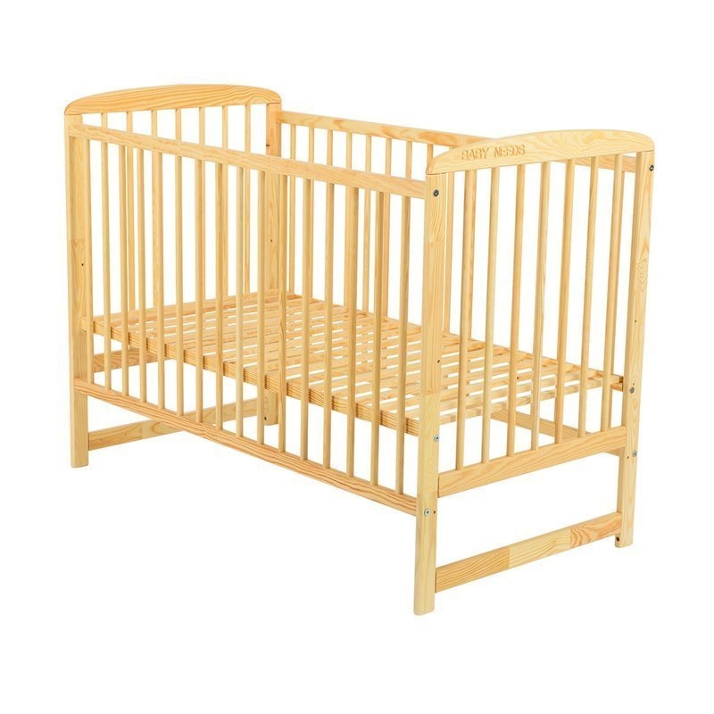 BabyNeeds - Patut din lemn Ola 120x60 cm Natur + Saltea 12 cm