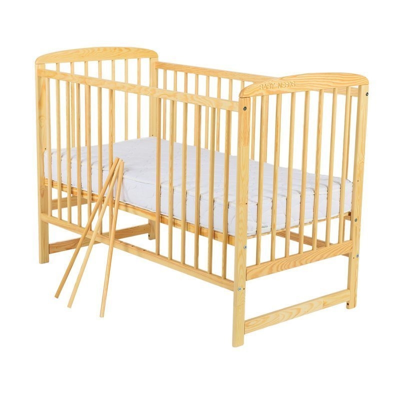 BabyNeeds - Patut din lemn Ola 120x60 cm Natur + Saltea 12 cm