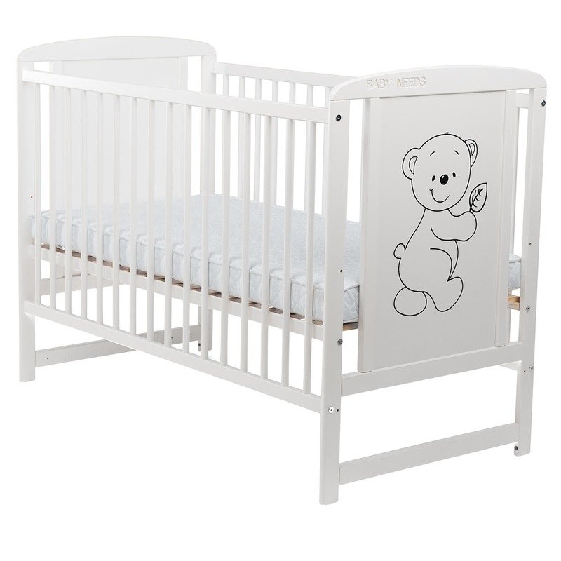 BabyNeeds - Patut din lemn Timmi 120x60 cm Alb + Saltea 10 cm