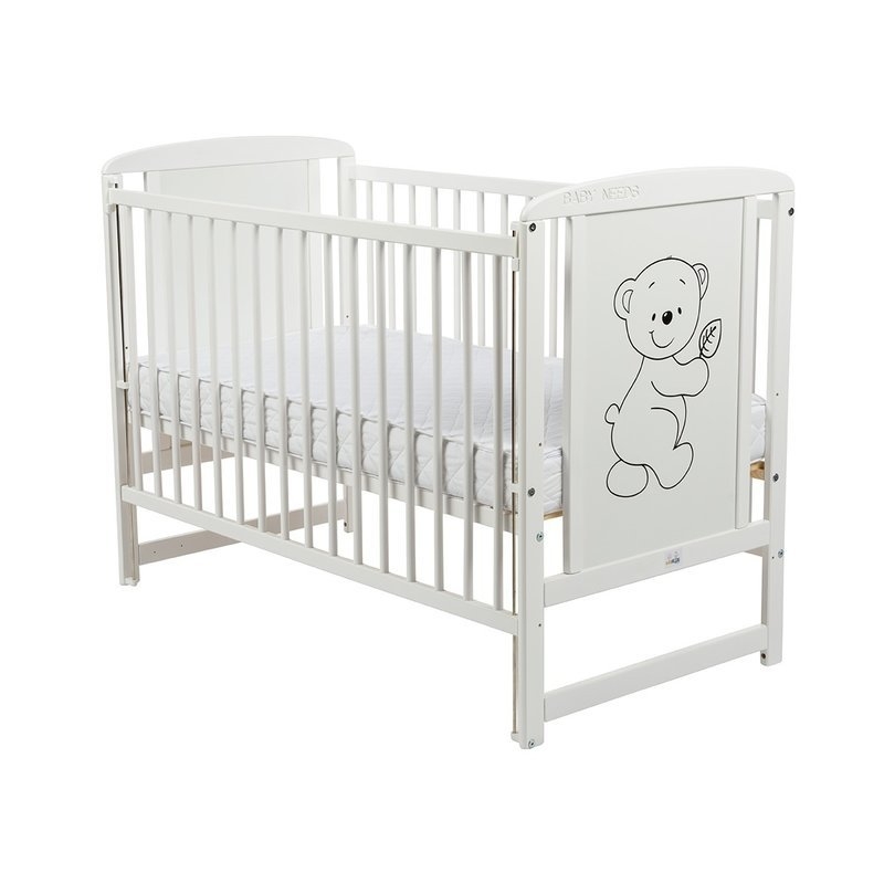 BabyNeeds - Patut din lemn Timmi 120x60 cm cu laterala culisanta Alb