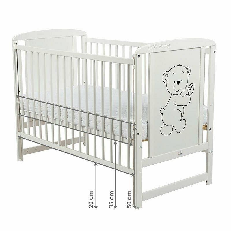 BabyNeeds - Patut din lemn Timmi 120x60 cm cu laterala culisanta Alb + Saltea 10 cm