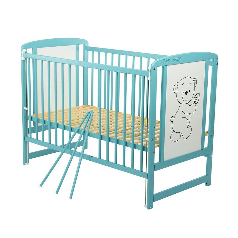 BabyNeeds - Patut din lemn Timmi 120x60 cm cu laterala culisanta Mint + Saltea 10 cm