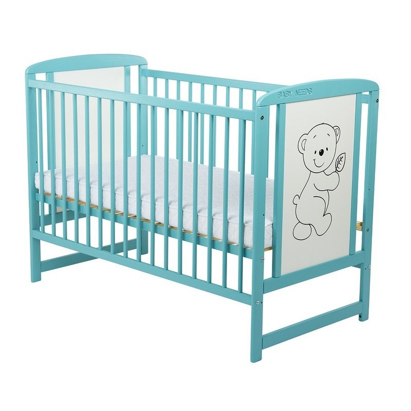 BabyNeeds - Patut din lemn Timmi 120x60 cm cu laterala culisanta Mint + Saltea 10 cm