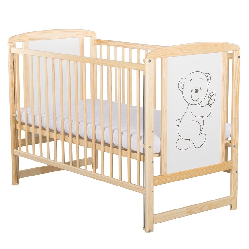 BabyNeeds - Patut din lemn Timmi 120x60 cm cu laterala culisanta Natur