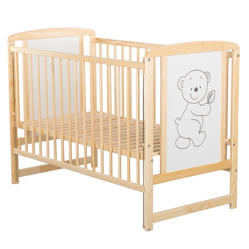 BabyNeeds - Patut din lemn Timmi 120x60 cm cu laterala culisanta Natur
