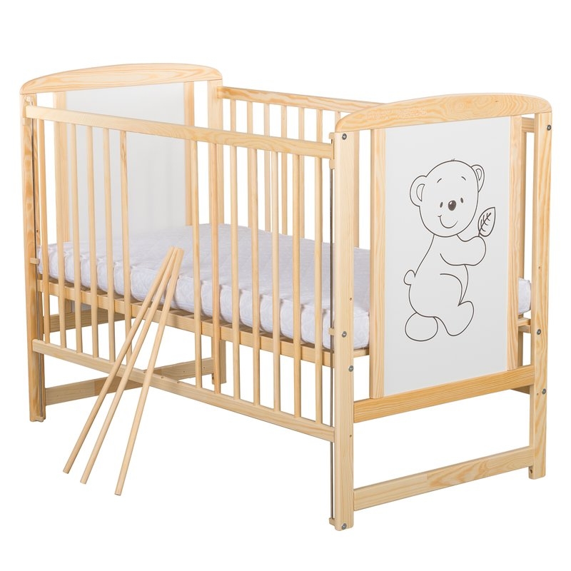 BabyNeeds - Patut din lemn Timmi 120x60 cm cu laterala culisanta Natur