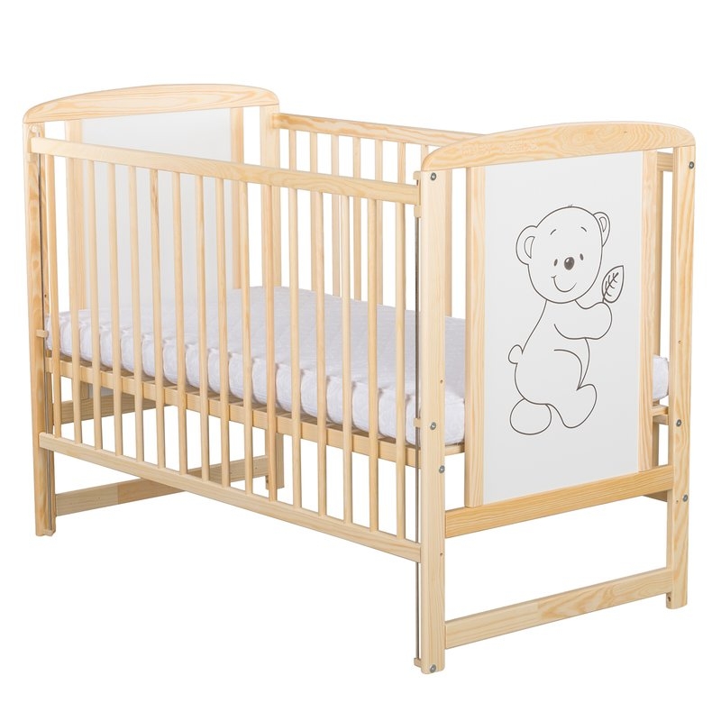 BabyNeeds - Patut din lemn Timmi 120x60 cm cu laterala culisanta Natur