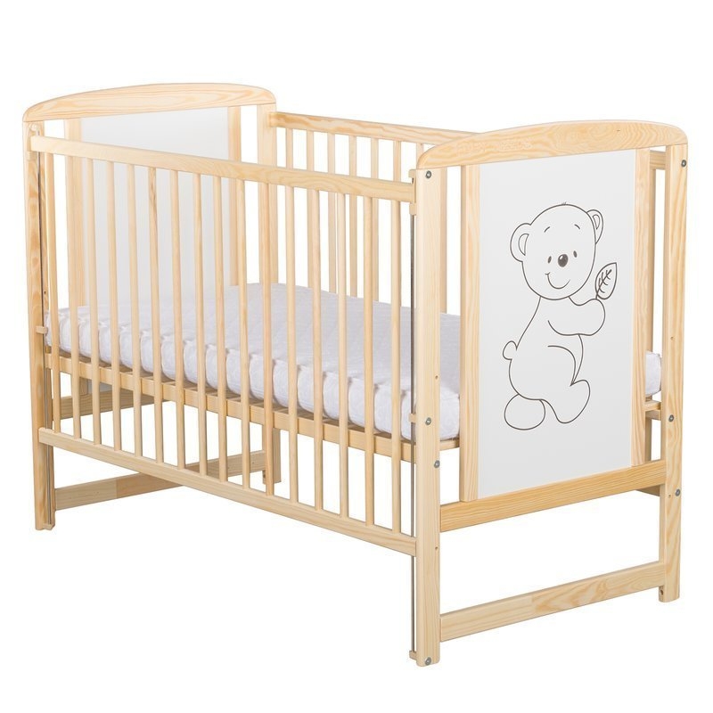BabyNeeds - Patut din lemn Timmi 120x60 cm cu laterala culisanta Natur + Saltea 12 cm