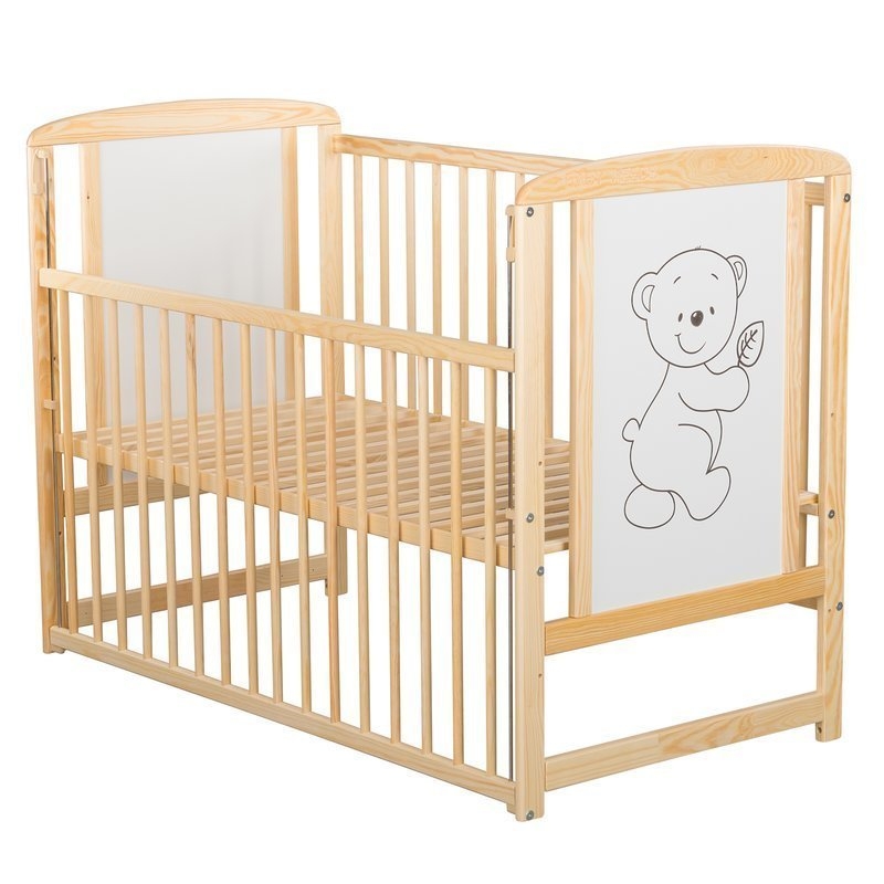 BabyNeeds - Patut din lemn Timmi 120x60 cm cu laterala culisanta Natur + Saltea 8 cm