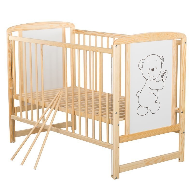BabyNeeds - Patut din lemn Timmi 120x60 cm cu laterala culisanta Natur + Saltea 8 cm