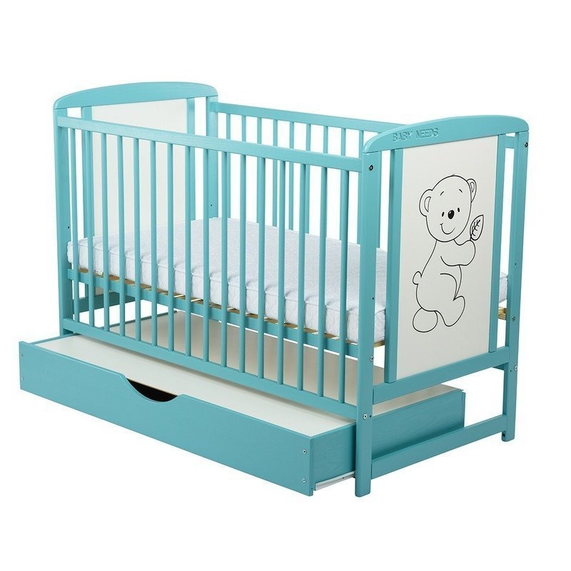 BabyNeeds - Patut din lemn Timmi 120x60 cm cu sertar Mint + Saltea 12 cm
