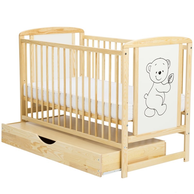 BabyNeeds - Patut din lemn Timmi 120x60 cm cu sertar Natur