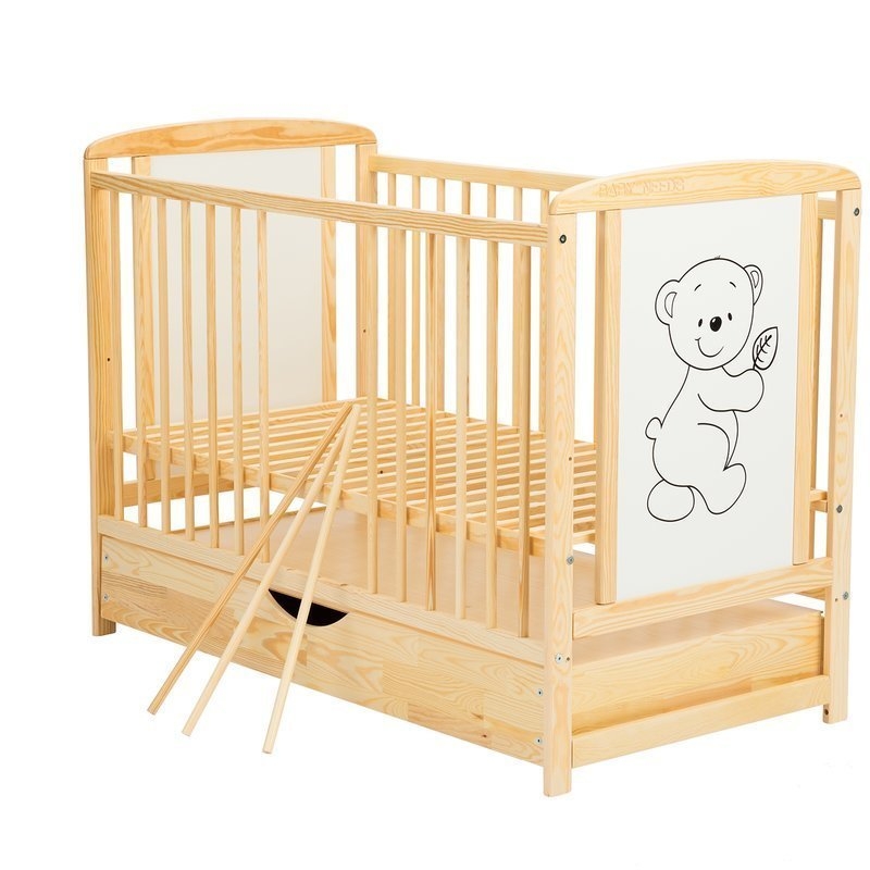 BabyNeeds - Patut din lemn Timmi 120x60 cm cu sertar Natur + Saltea 12 cm