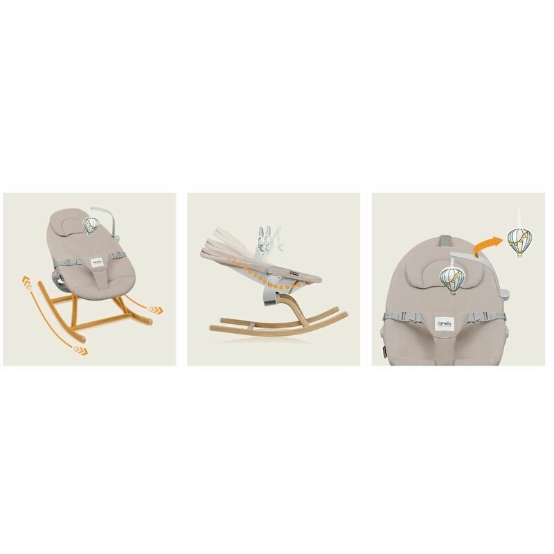 Balansoar, Lionelo, Dalia, 4 in 1, Inaltime reglabila in 2 pozitii, Cu husa detasabila, Cu bara de jucarii, Pana la 9 kg, Bej