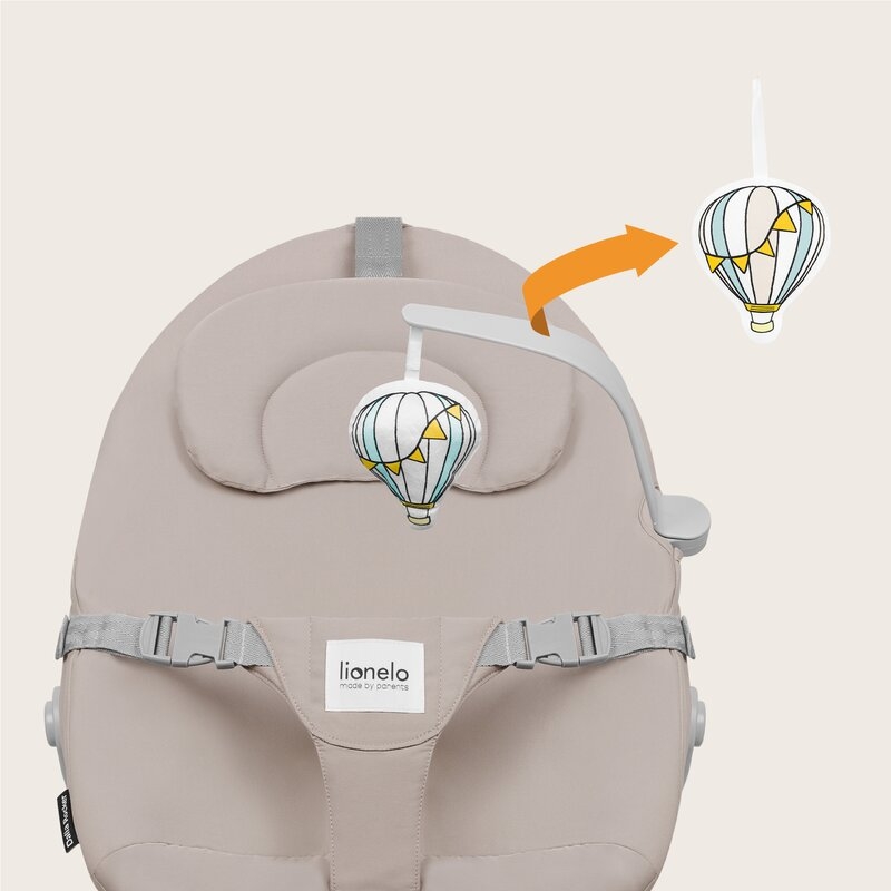 Balansoar, Lionelo, Dalia, 4 in 1, Inaltime reglabila in 2 pozitii, Cu husa detasabila, Cu bara de jucarii, Pana la 9 kg, Bej
